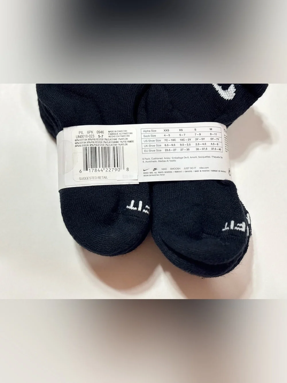 Nike Black Youth Ankle Socks with White Swoosh - 6 Pack